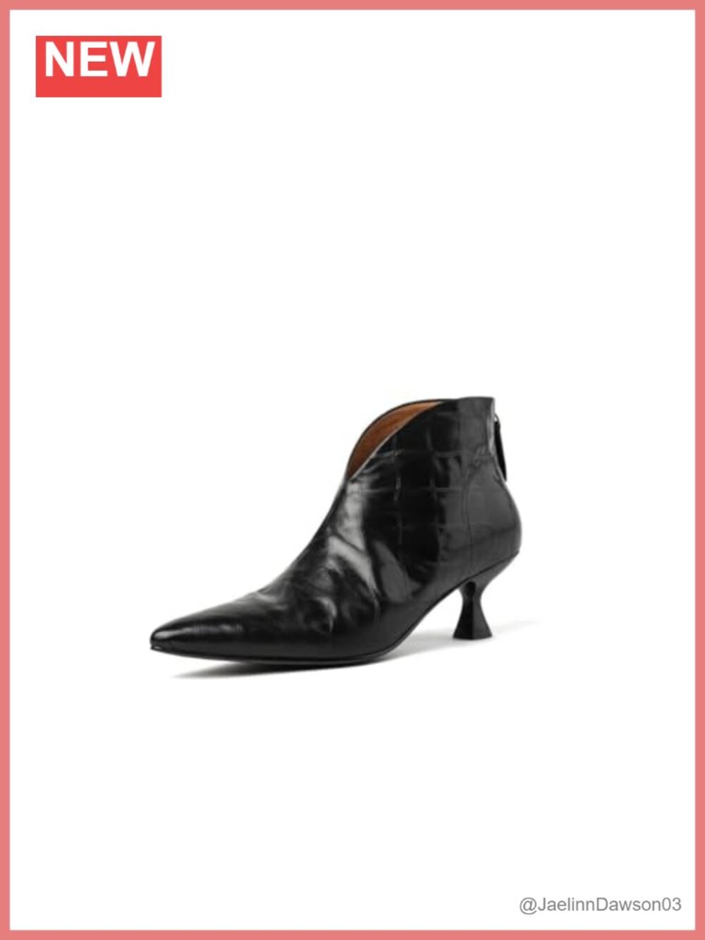 Handmade Genuine Leather Kitten Heel Pointed Toe Ankle Booties Back Zip